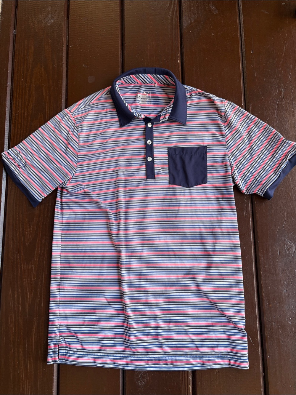 Men's Navy & Pink Striped Polo Shirt
